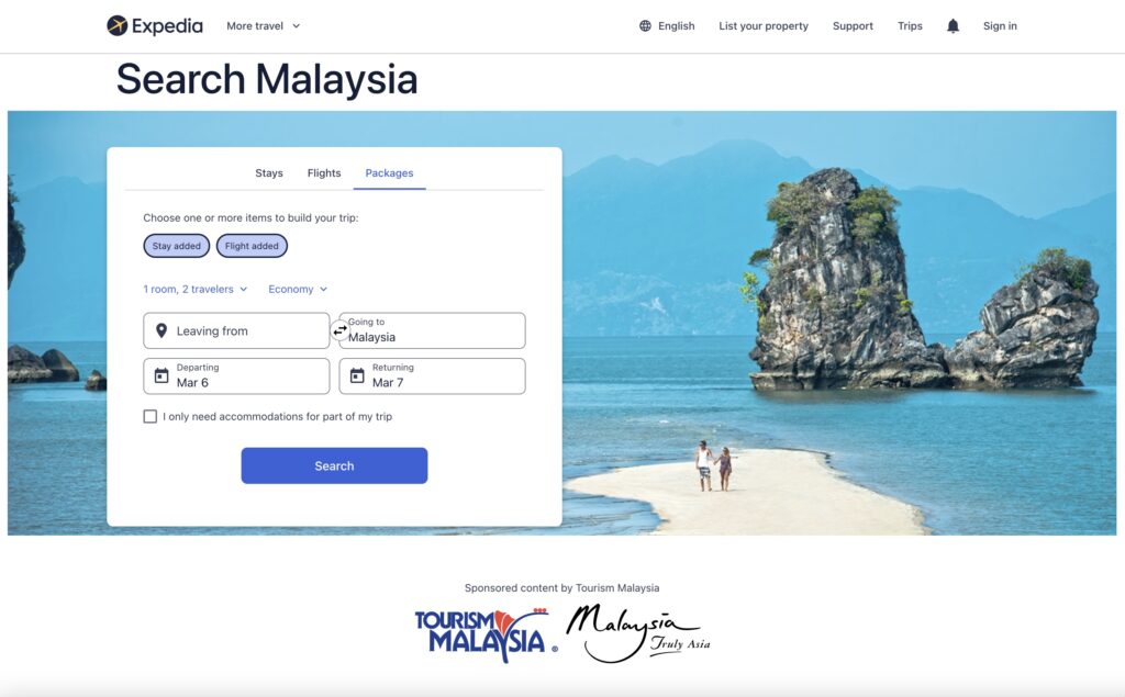The dedicated landing page made for Tourism Malaysia’s tourism campaign