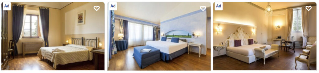 Hotel marketing campaign highlighting Tuscan guest rooms