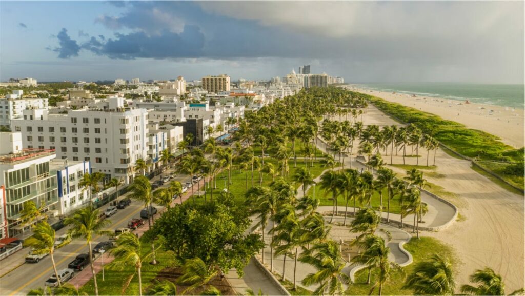Cityscape view of Miami along the coast